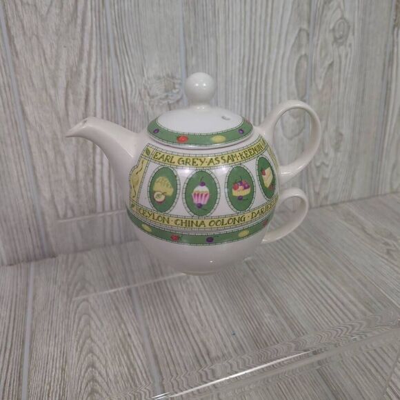 Vintage Arthur Wood Est 1884 Tea for One Set Stacking Teapot & Cup White Green - Picture 2 of 9